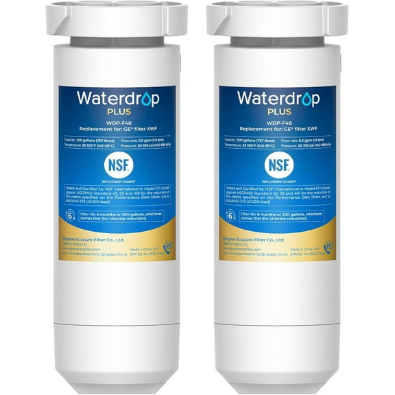 Waterdrop Plus XWF Replacement for GE® XWF, WR17X30702, NSF/ANSI 401&53&42&372 Certified, 2 Filters