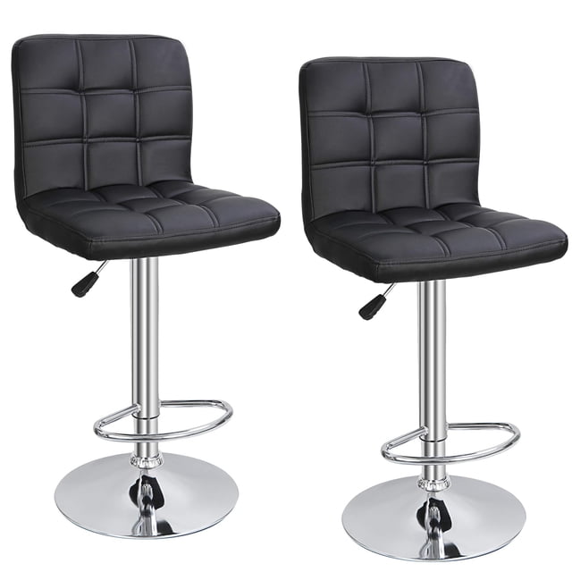 LEMY Bar Stools Modern PU Leather Square Counter Height Swivel Stool Chair Armless with Back, Adjustable Hydraulic Kitchen Stool Dining Chair Set of 2(Black)