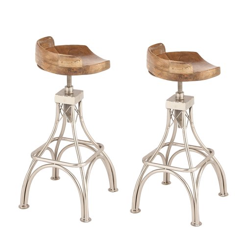 Adjustable Height 2 Piece Set Wood Metal Bar StoolColorLight Brown