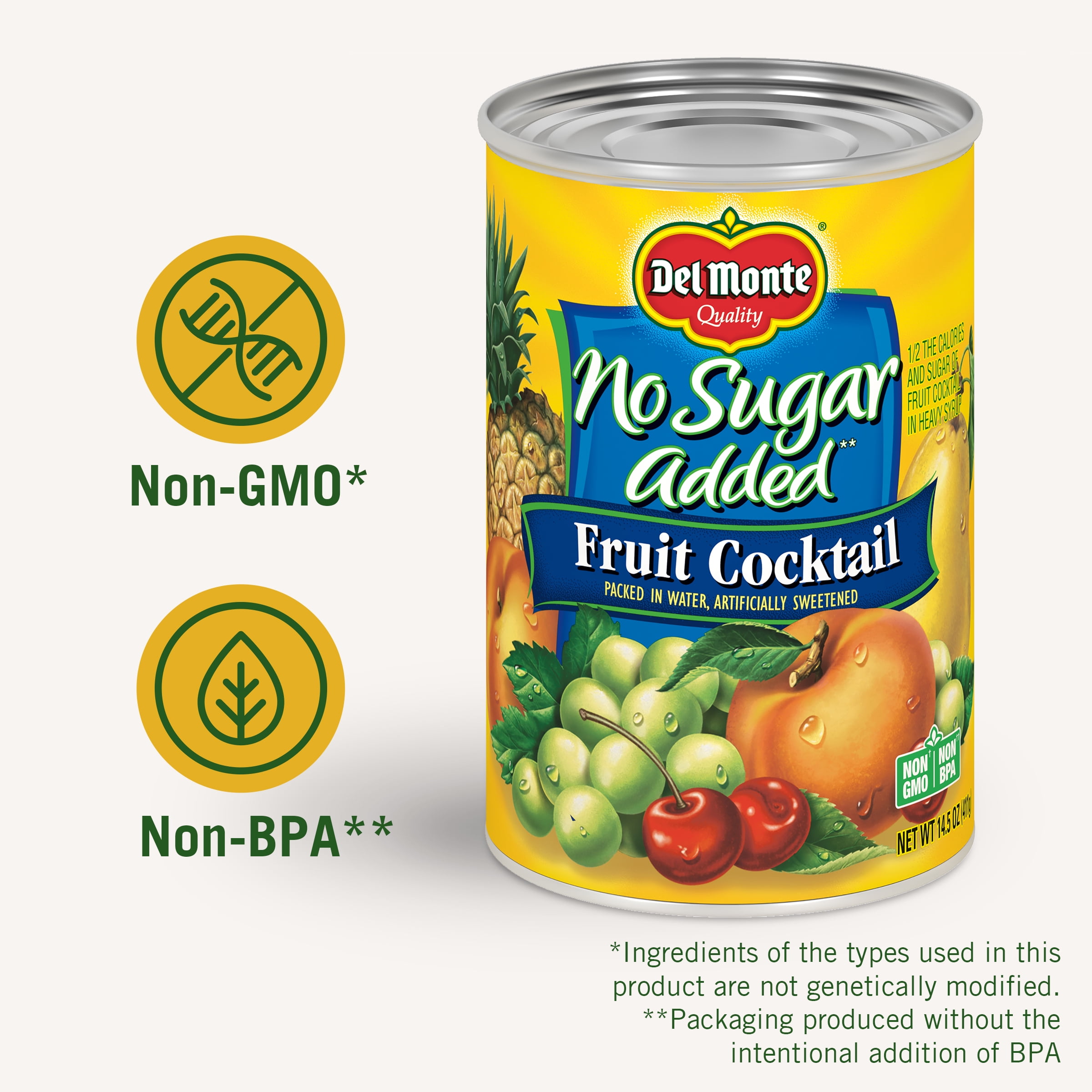 Del Monte No Sugar Added Canned Mixed Fruit Cocktail 14.5 oz Can (Pack of 4)