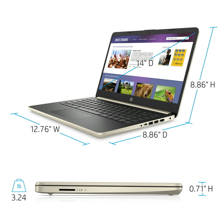 HP 14 Laptop, Intel Core i3-1005G1, 4GB SDRAM, 128GB SSD, Pale Gold,  14-DQ1038wm 