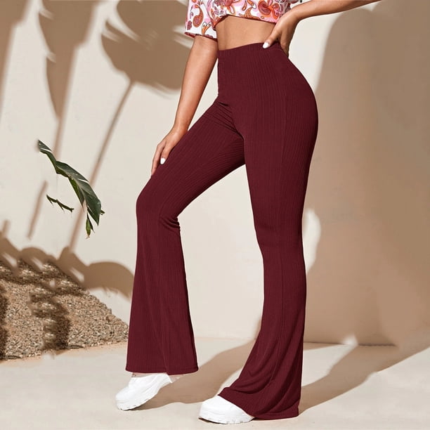MKLEKYY Leggings para mujer Pantalones de yoga de punto acanalado con cintura alta elástica y parte inferior acampanada para mujer