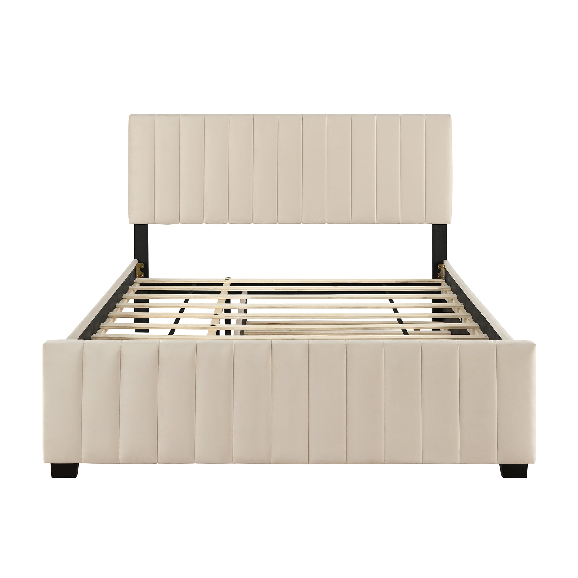 Queen Size Velvet Upholstered Platform Bed with Twin XL Size Trundle