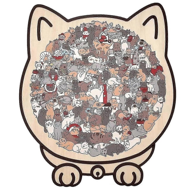 135pcs Irregular Morandi-Colored Cat Shaped Wooden Jigsaw Puzzle Unique Animal Shape Wooden Puzzles for Adults Kids Holiday Birthday Present Idea