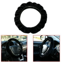 Universal Car Steering Wheel Cover Winter Warm Soft Plush Fluffy Faux Fur Black 38cm Auto Accessories