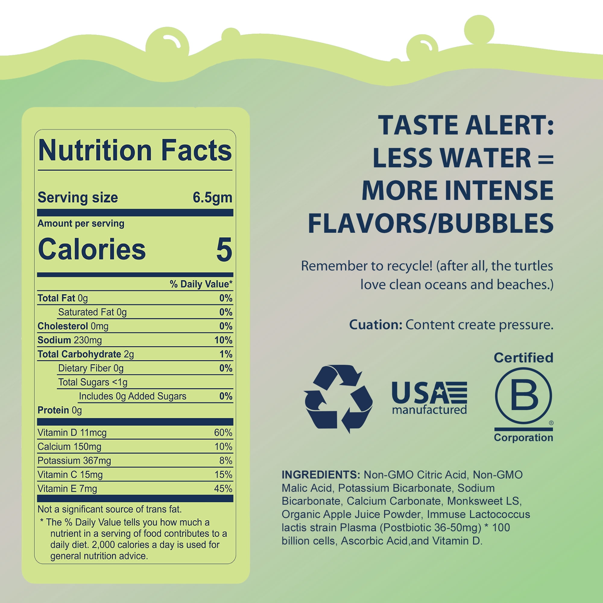 Bobelo Electrolyte Packets, Sour Apple, Powdered Drink Mix for Kids, Immuse Postbiotic, 0.23 oz, 15 Count