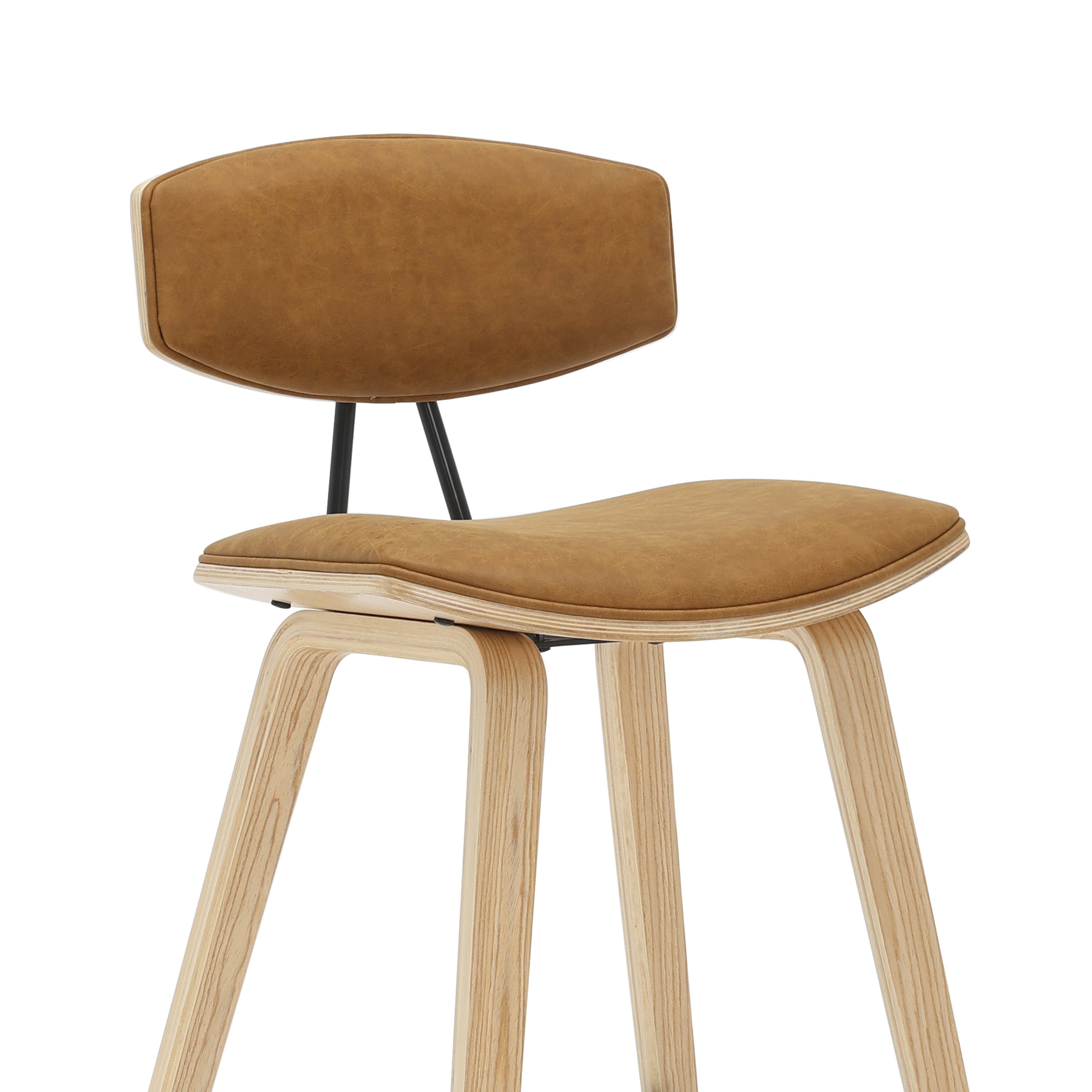 Fox 38 in. H Bar Height Camel Curved Back Wood Bar Stool with Faux Leather Seat Set of 3