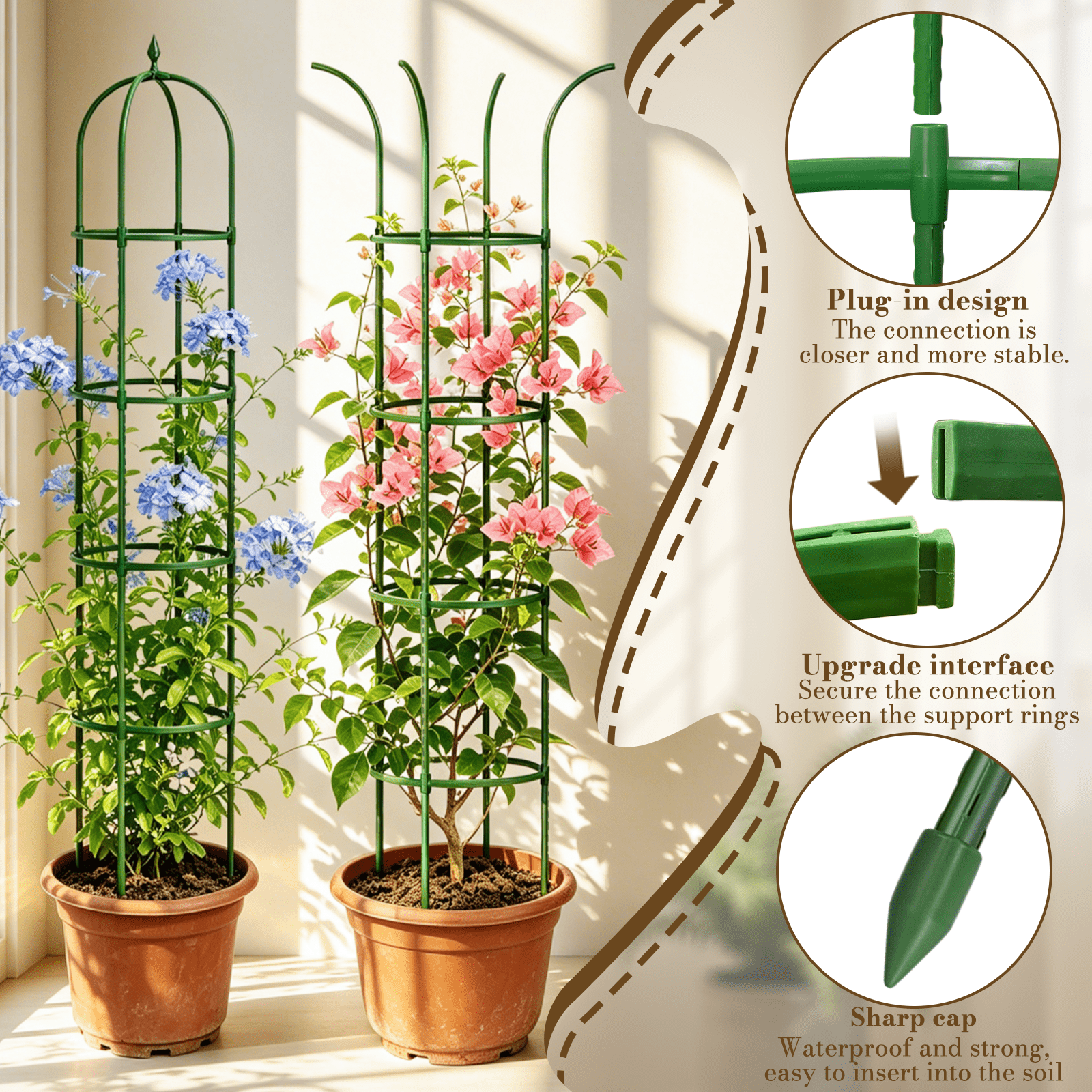 2 Pack Garden Obelisk Trellis for Climbing Plants,63" Metal Rustproof Plant Support Rose Trellis, Tower Potted Cages for Flowers Fruits Vegetable Vines Indoor & Outdoor, Green(4 Tiers)