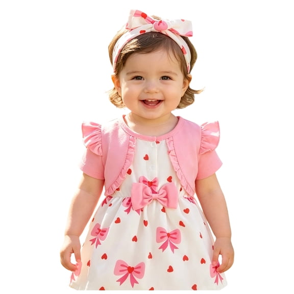 Mnyotv Baby Girl Dress Romper Summer Outfits Short Sleeve Ruffle Top Skirts with Headband 2Pcs Set Size 3-6Months