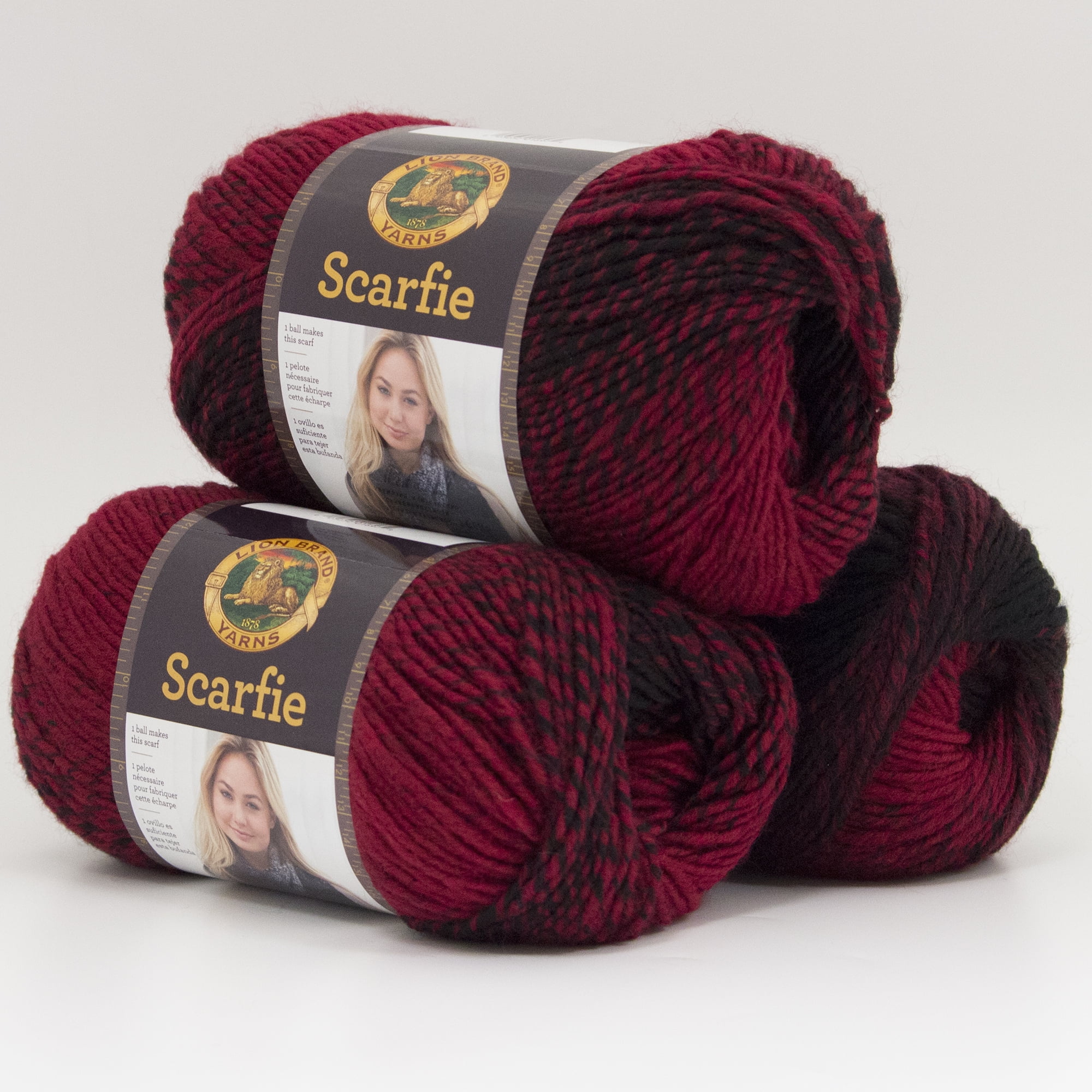 Lion Brand Yarn Scarfie Cranberry/Black Scarf Bulky Acrylic, Wool  Multi-color Yarn 