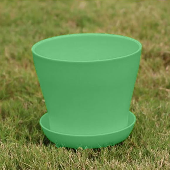 5.5in Tall PP Resin Planter w/ Drainage Tray - Urban Balcony Gardening Pot ,Mold-Resistant, UV-Stable for Herbs/Flowers (14x12.5x10cm, Self-Aerating Design) Green