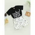 thumbnail image 3 of ZAXARRA Toddler Boy Summer Clothes Set, Letter Print Short Sleeve Crew Neck T-Shirt + Elastic Waist Bull Head Pattern Shorts, 3 of 8
