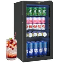 Artbros 3.2 Cu.  ft Mini Fridge with Glass Door, Beverage Refrigerator Cooler with Touch Temperature Control Panel for Soda, Drinks, and Wine