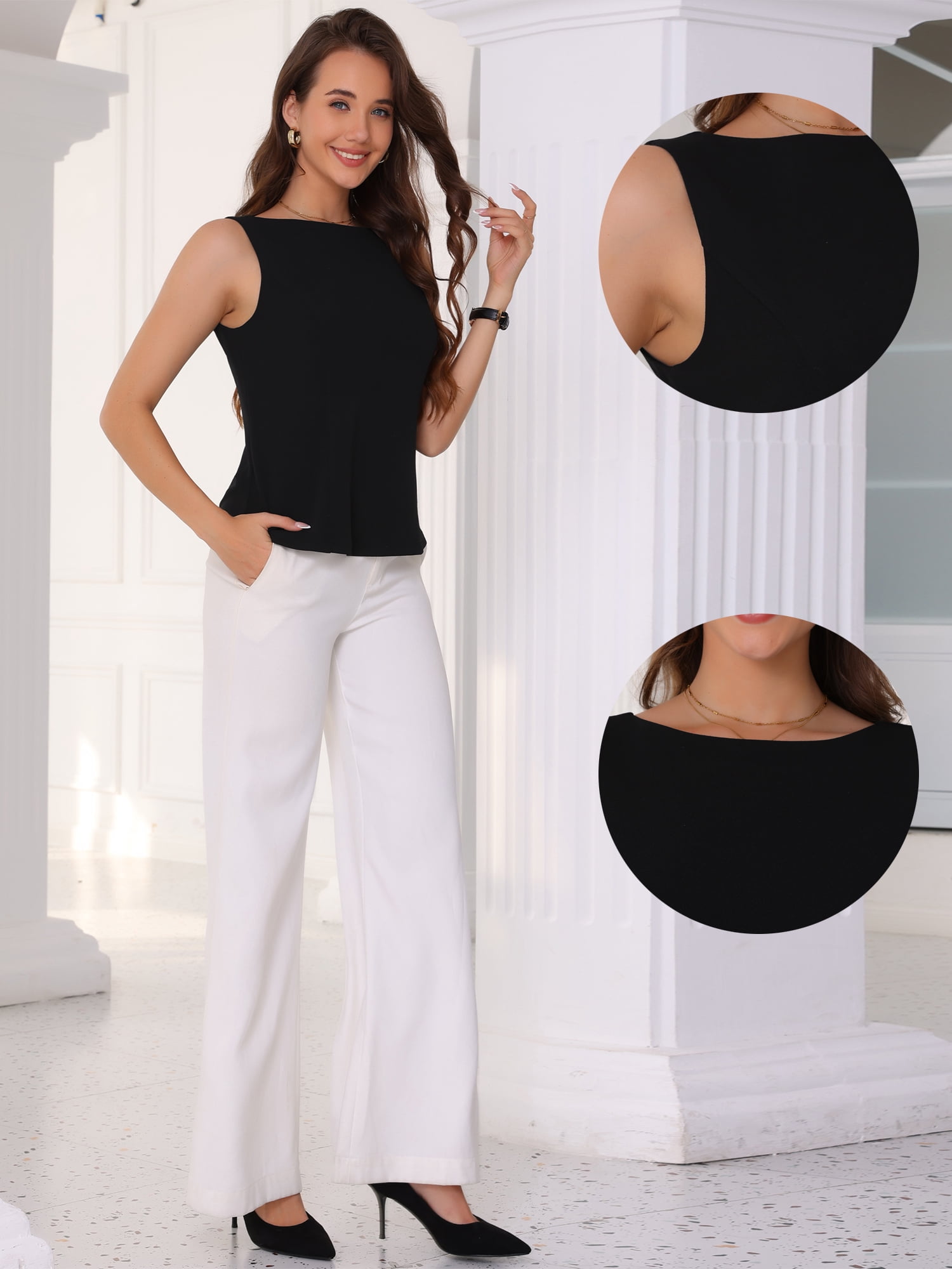 DARING DIVA Women's Sleeveless Business Work Summer Tank Top L Black