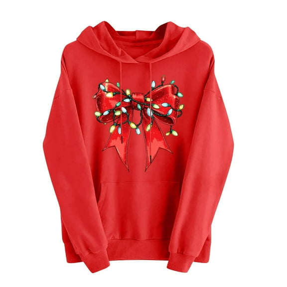 bnaln Christmas Hoodies for Women Merry Christmas Sweatshirts Fall Winter Casual Long Sleeve Pullover Tops Holiday Lightweight Hooded Sweatshirt Xmas Jumpers Sportswear with Pockets