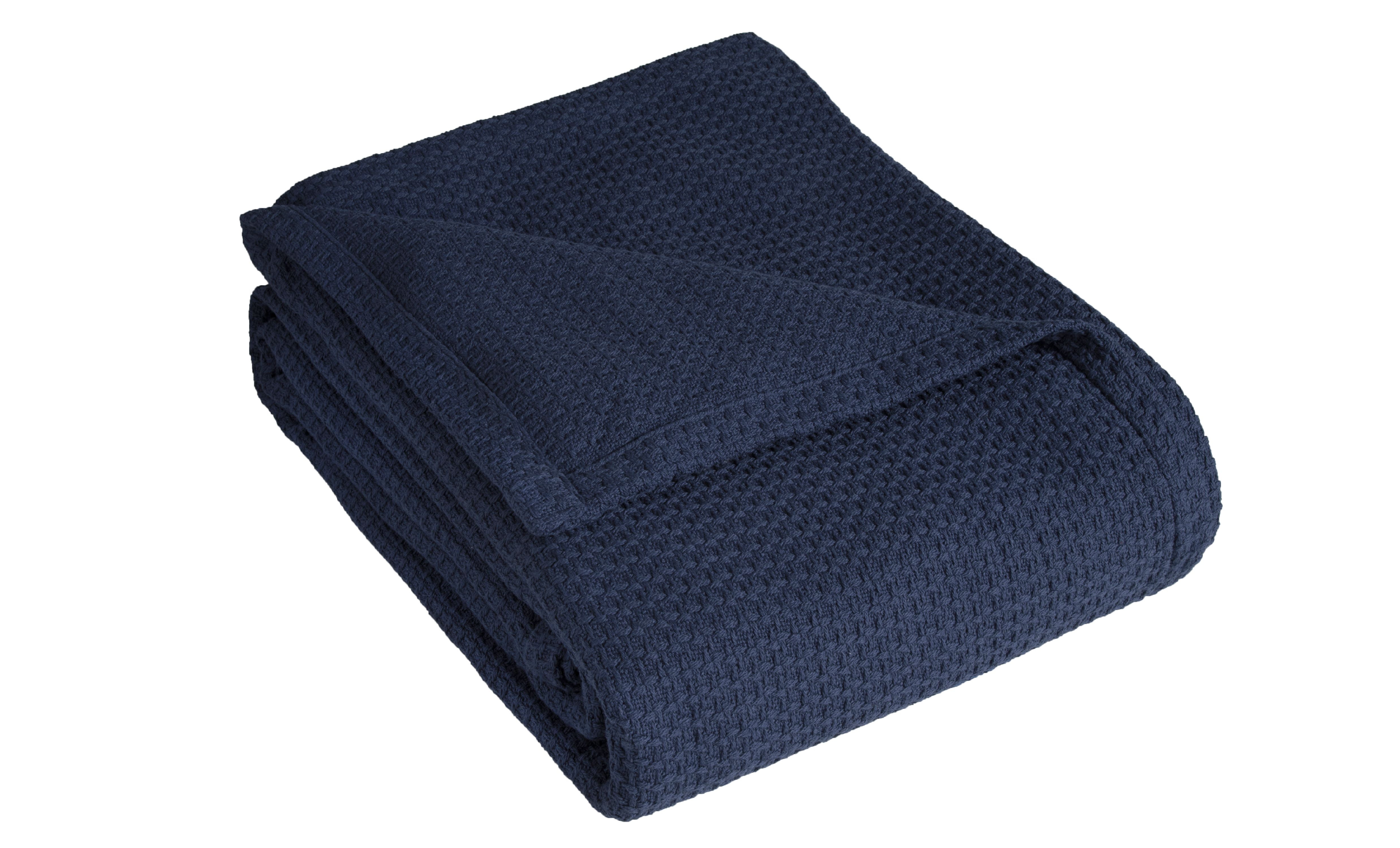 Grand Hotel Woven Cotton Blanket, Twin, Dark Blue
