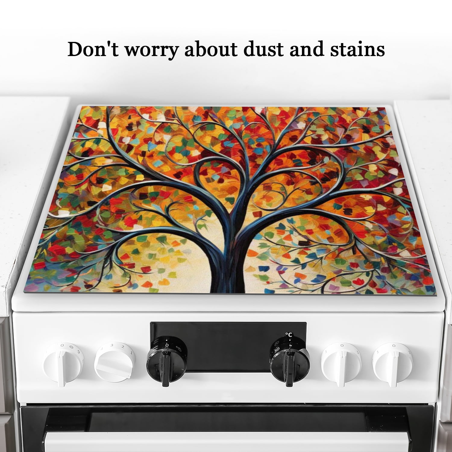 Stove Top Cover For Gas Stove, Abstract Tree of Life Non-Slip Heat Resistant Ceramic Stovetop Cover, Washable Foldable Decorative Mats for Kitchen RV (28×20 Inch)