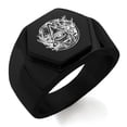 thumbnail image 1 of Stainless Steel Rootless All Seeing Eye Engraved Hexagon Crest Flat Top Biker Style Polished Ring, 1 of 1