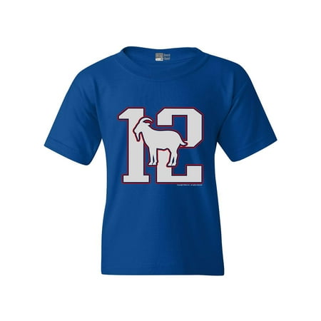 Greatest Of All Time 12 New England Goat Football Fan Gear DT Youth Kids T-Shirt