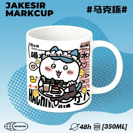 

2024 New Chiikawa Hachiware Cartoon Ceramic Mug Anime Kawaii Breakfast Spoon Couple Coffee Tea Cup Usagi Office Water Cup Gift