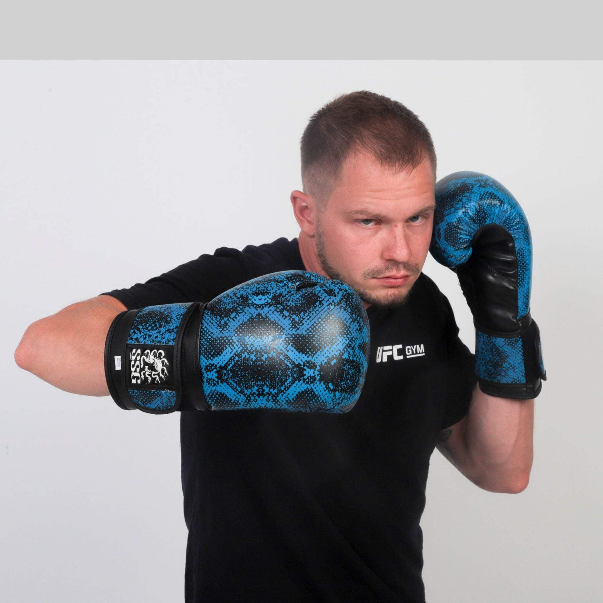 StoneStrikeGear Boxing Gloves – 12oz, Unisex, Synthetic Leather Training Gloves for Boxing, Sparring, & Bag Work – Medusas Blue Gaze