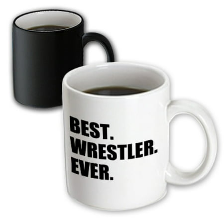 3dRose Best Wrestler Ever, fun wrestling sport gift, black and white text, Magic Transforming Mug, (Best Wrestling Pins Ever)