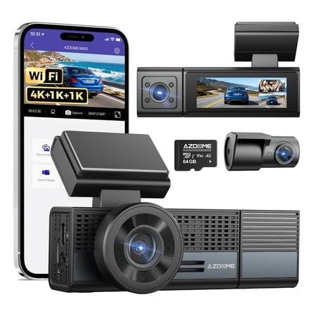 AZDOME Dash Camera M500 3-Channel 4K Front 1K Cabin 1K Rear with 3-Inch Screen 2.4G WiFi