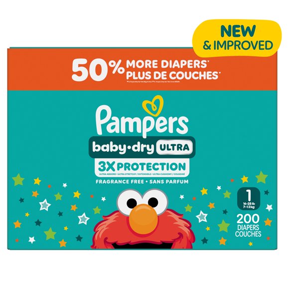 Pampers Baby Dry Ultra Diapers, Size 1 (8-14 lbs), Absorbent Disposable Diapers
