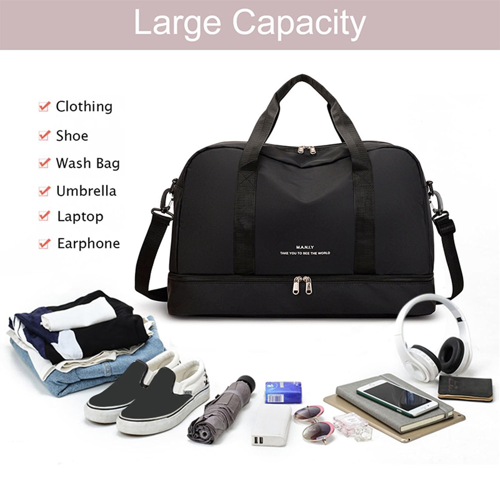 Jierger Large Capacity Gym Bag for Women Sports Travel Duffel Bag with Shoe Compartment Light Overnight Bag for Lady Travel Gym Yoga