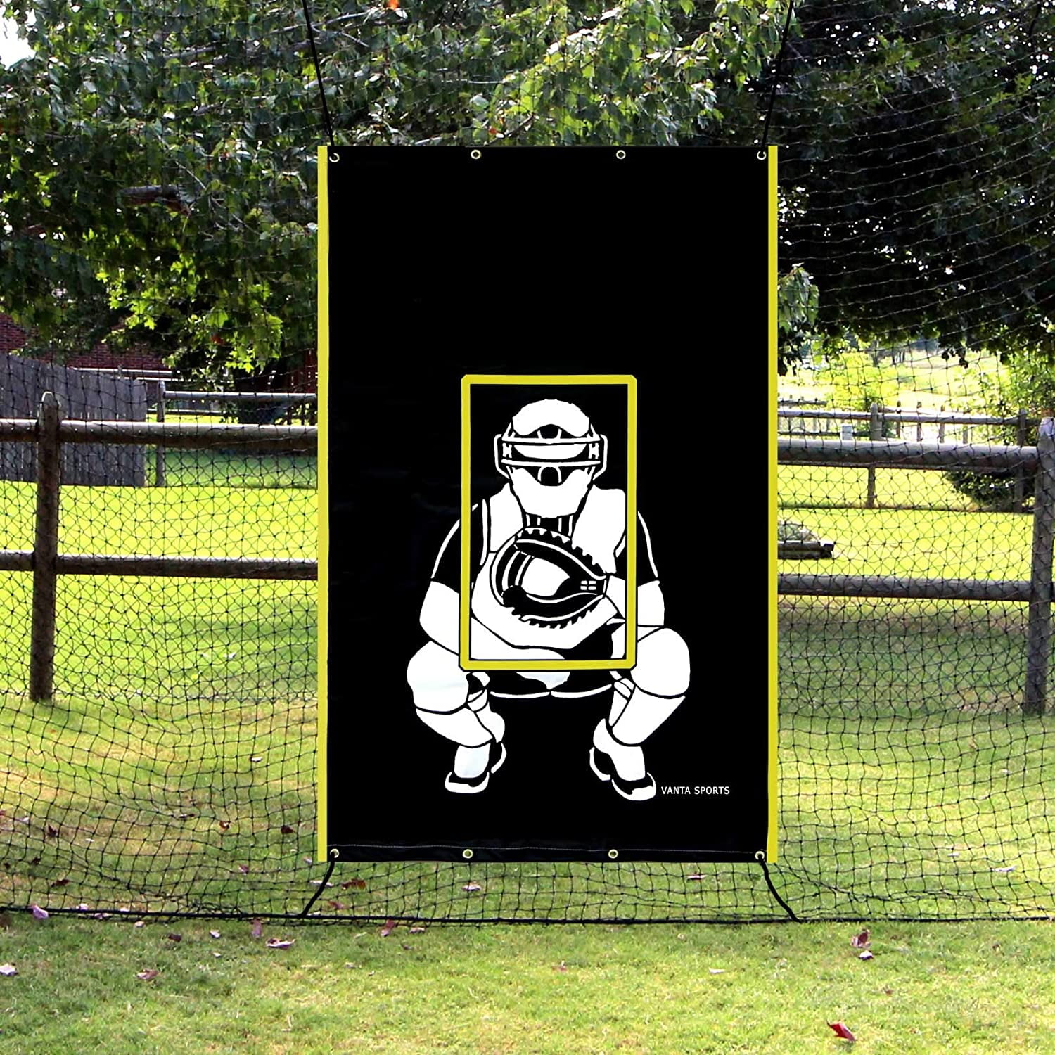 Kapler Vinyl Backstop Baseball/Softball Backstop Batting Cage Target with Bungees for Batting Hitting Pitching 6x8 