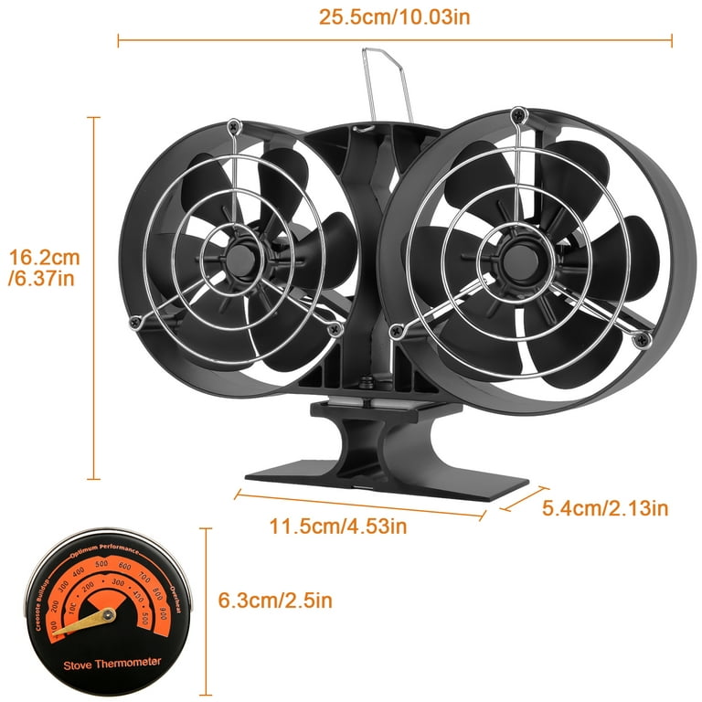Wood Stove Fan, Fireplace Fan with Magnetic Thermometer, 8 Blades Stove  Fan, Silent Motors, Push Horizontal Air Flow, Heat Powered Wood Stove Fan  for