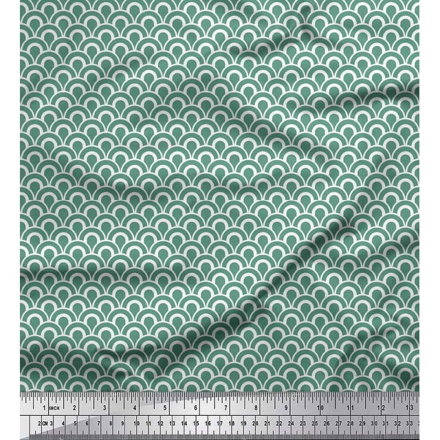 Soimoi Green Silk Fabric Scales Geometric Print Sewing Fabric Yard 42 Inch Wide