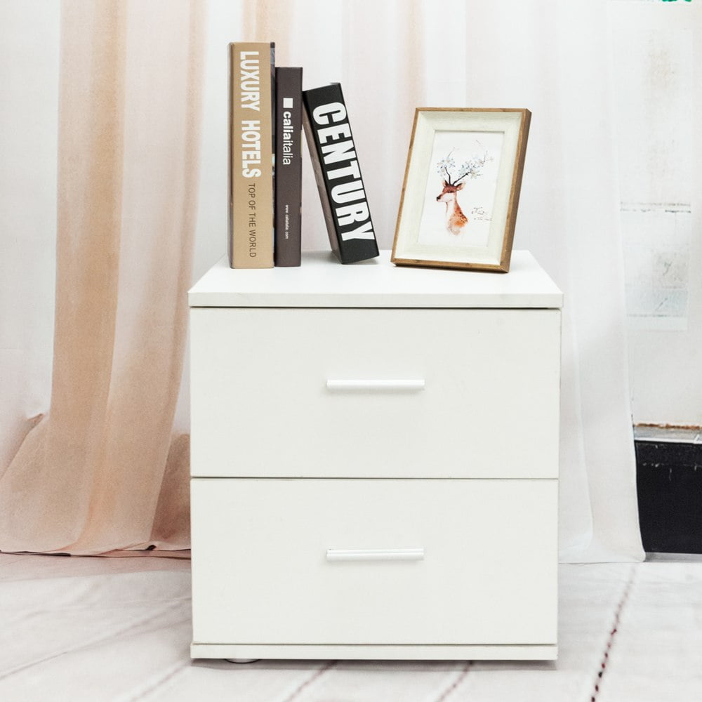 Black Silver Bedside Cabinet Side Table 2 Drawer Bedroom Furniture