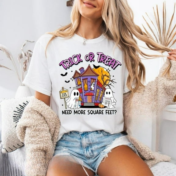 Halloween House Graphic Tee T Shirt Tops Cotton Casual Short Sleeve Round Neck White S-5XL