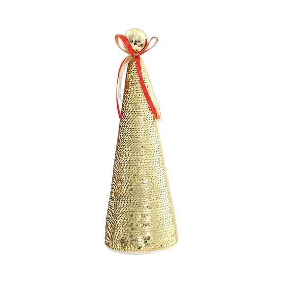 Christmas Sequin Cone Tree Decoration Sparkly Fabric Tinsel Tabletop Tree Holiday Party Mall Window Display Festive Silver Gold 13-Inch