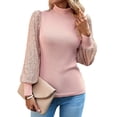 thumbnail image 3 of SLADYGLO Women Mock Neck Sequins Balloon Sleeve Ribbed Knit Tunic Sweater, 3 of 7