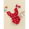 thumbnail image 3 of Baby Girls 2Pcs Summer Outfits, Fuzzy Dots Pattern Ruffle Sleeve Backless Romper + Headband Set, 3 of 8