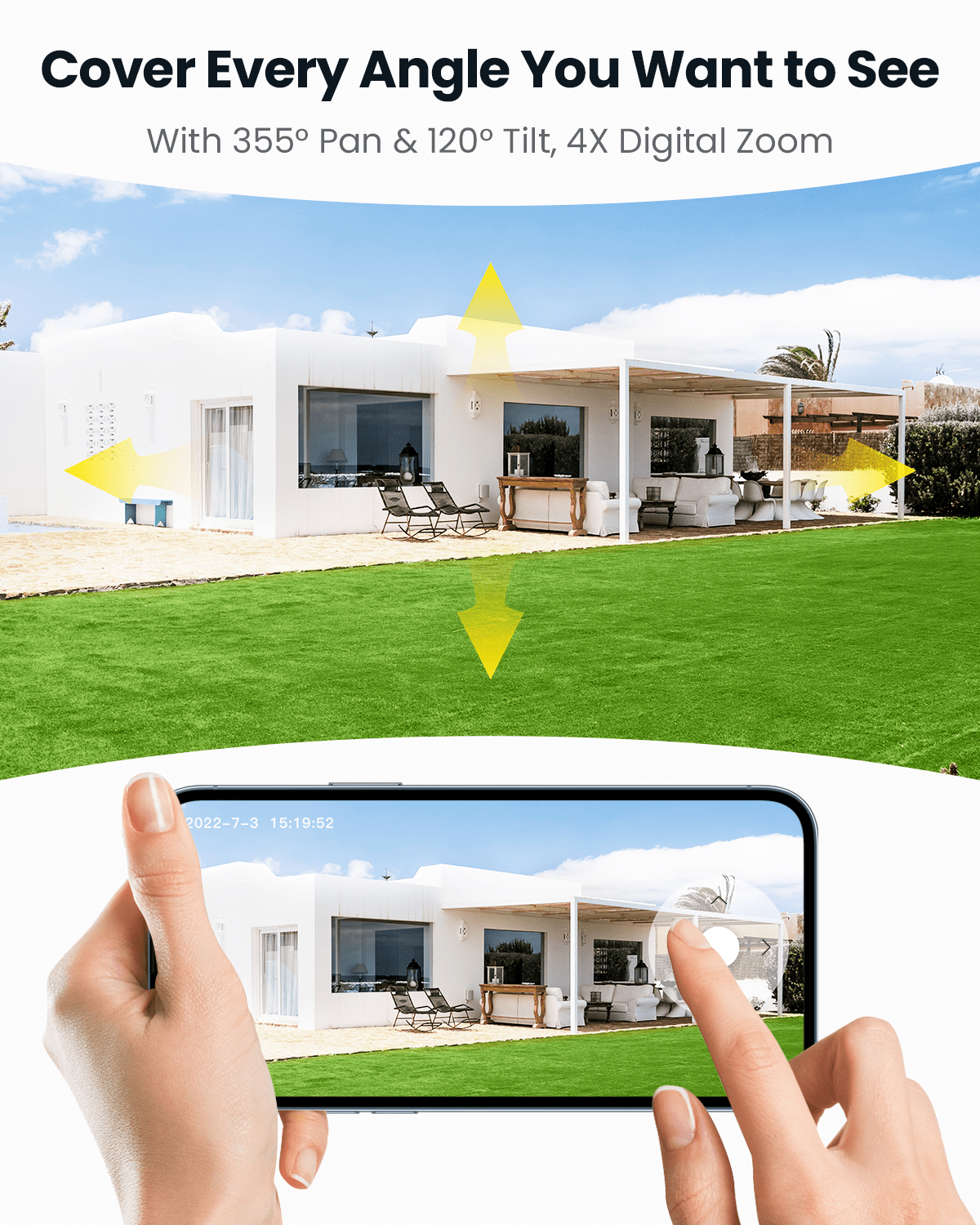 ieGeek Security Cameras Wireless Outdoor, WiFi, 2K 360 View PTZ, Solar Powered Home Surveillance Camera, Color Night Vision, Motion Sensor