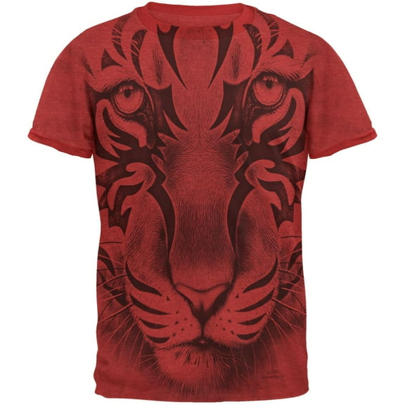 Tribal Tiger Ghost Heather Red Men's Ringer T-Shirt - X-Large