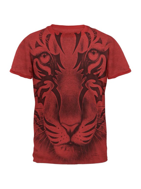 Tribal Tiger Ghost Heather Red Men's Ringer T-Shirt