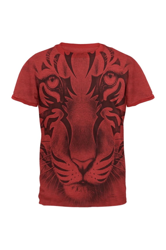 Tribal Tiger Ghost Heather Red Men's Ringer T-Shirt
