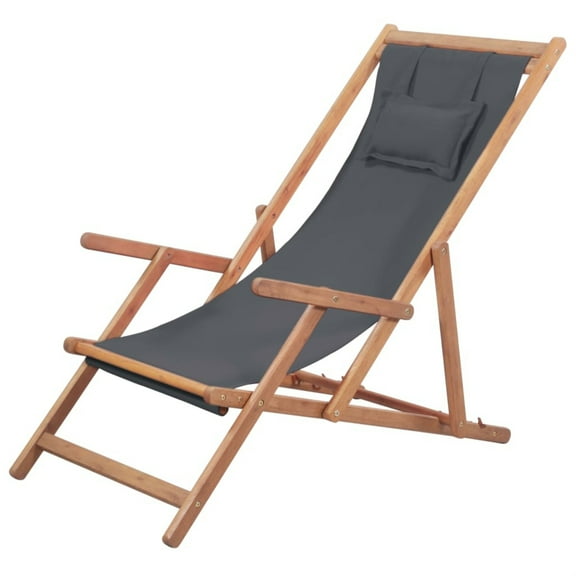 Casafoyer Folding Beach Chair Fabric and Wooden Frame Gray