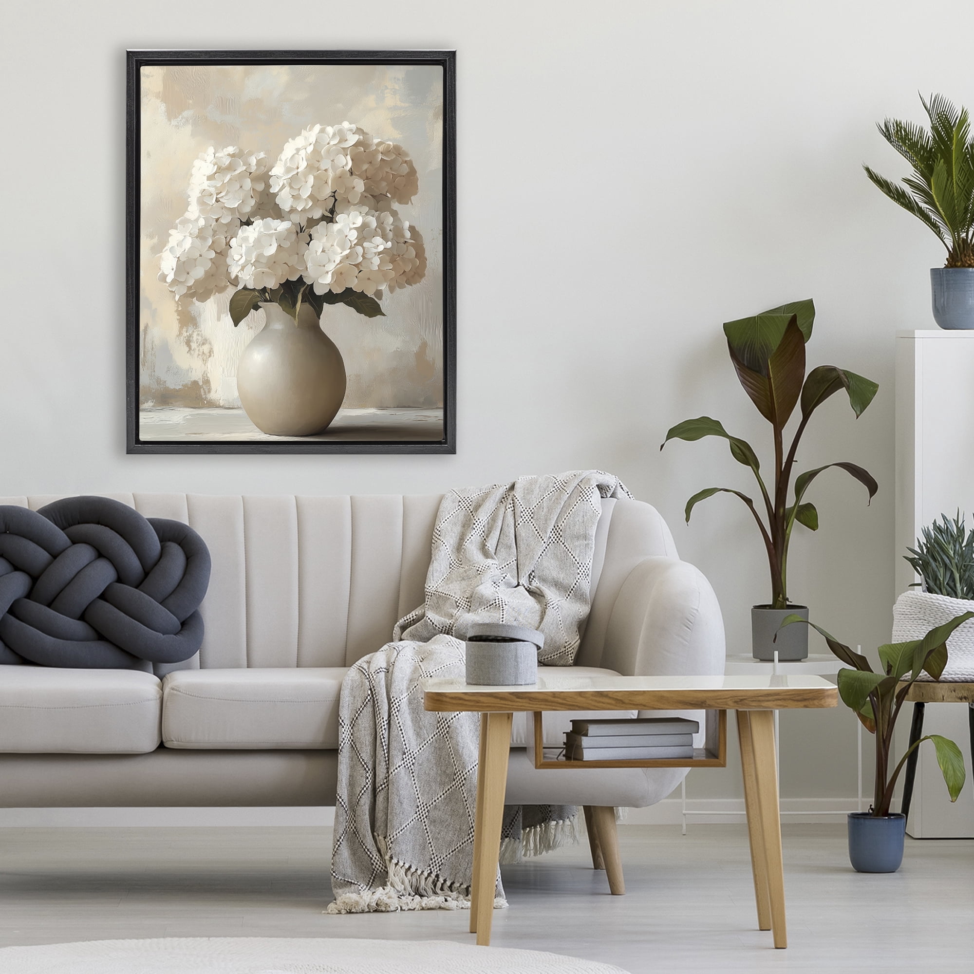 Stupell Industries Vase of Hydrangeas in Bloom Black Framed Floater Canvas Wall Art, design by LSR Design Studio