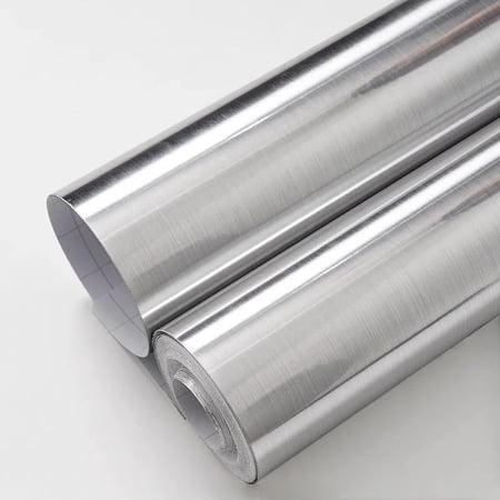 40cm PVC Metal Brushed Silver Removable Wallpaper Decor Film Vinyl Waterproof Oil-proof House Appliance Kitchen Elevator Sticker