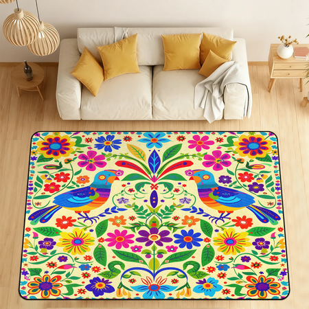 CURLYOOT Mexican Area Rugs for Living Room Bedroom  4  10  x 6  8  Washable Rug  Mexico Style Floral Bird Floor Carpet with Non Slip Backing for Dining Room Indoor