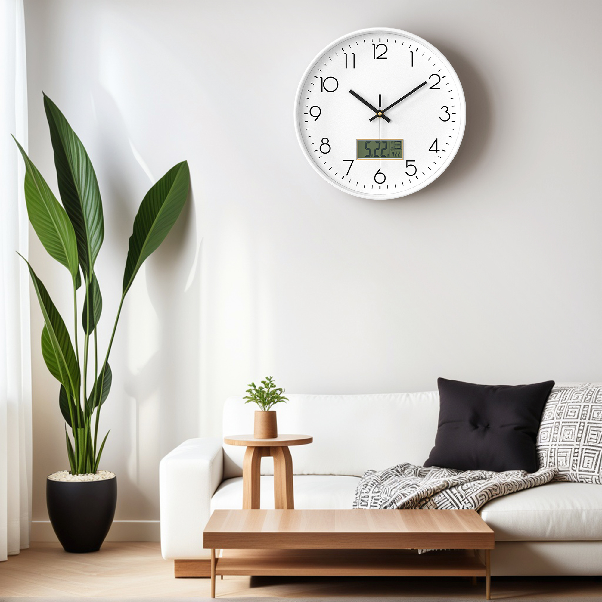Unique Bargains Silent Non Ticking Wall Clock with Date and Temperature White