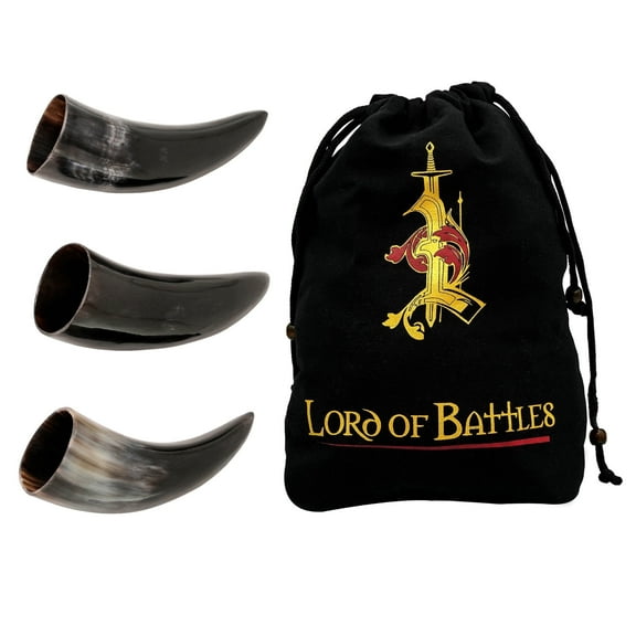 Lord of Battles Viking Drinking Horns 100 ml Each Set of 3 Pieces Genuine Ox Horn Cup for Ale Beer Mead Gift for Men and Women