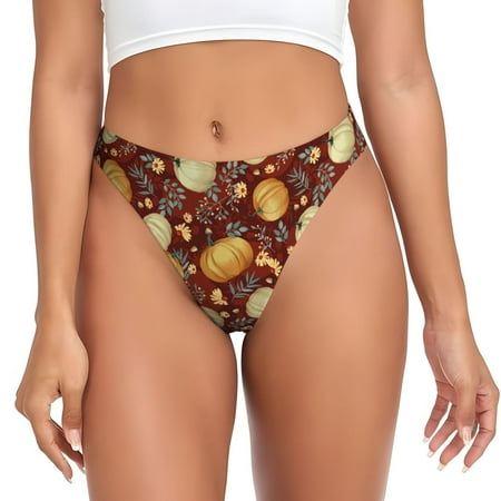 Thongs for Women - Pumpkin Leaf Daisy No Show Seamless Womens Thongs Underwear  Stretch G String Thongs for Women  Ladies Breathable Kawaii Thong Bikini Panties Briefs