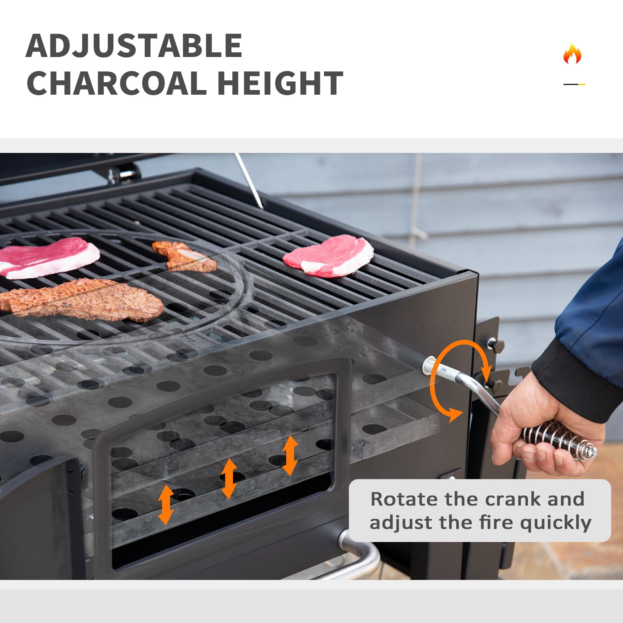 Outsunny 26" Charcoal Grill with Side Table, Bottom Shelf and Adjustable Height