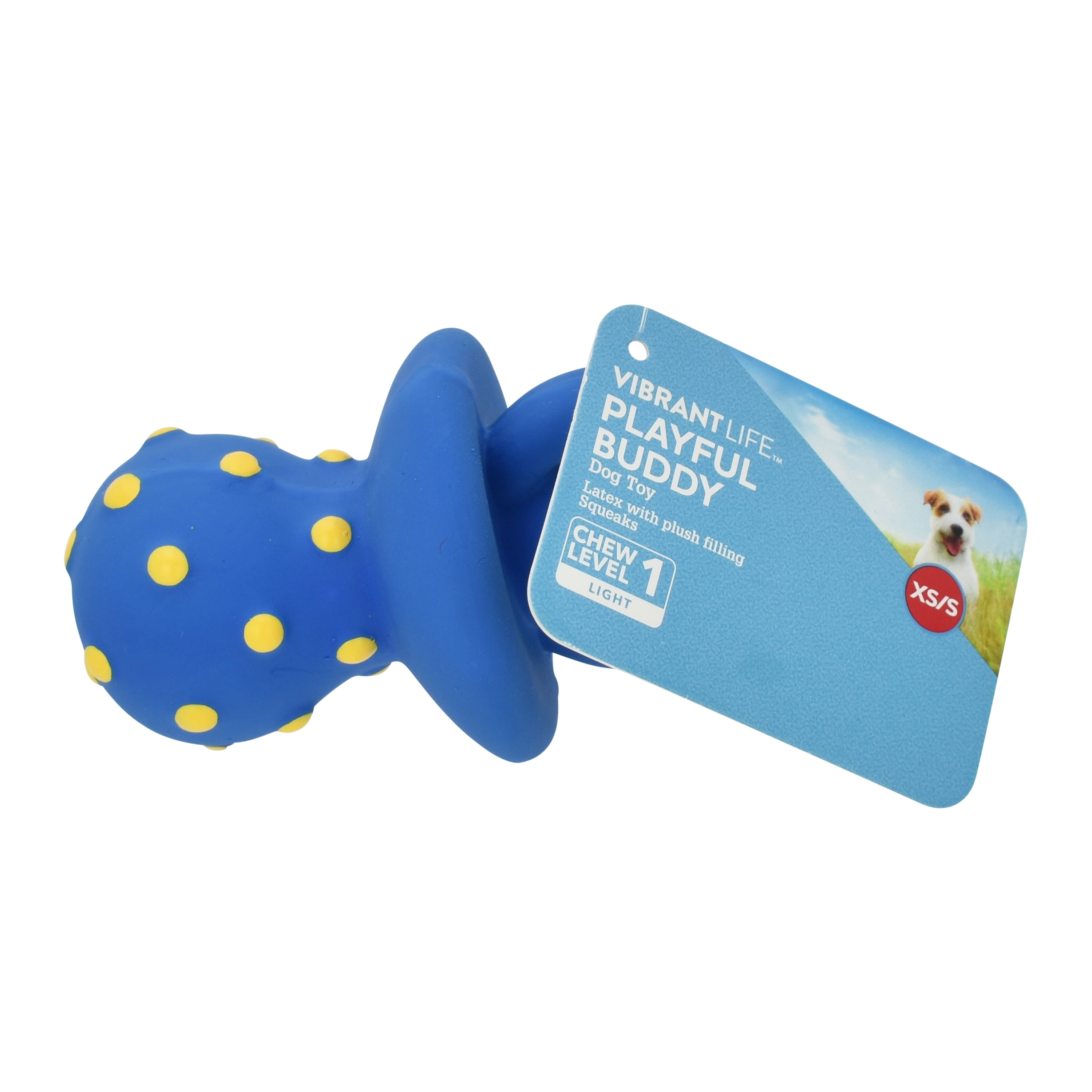 Vibrant Life Playful Buddy Pacifier Dog Toy, Latex with Plush Filling, Chew Level 1